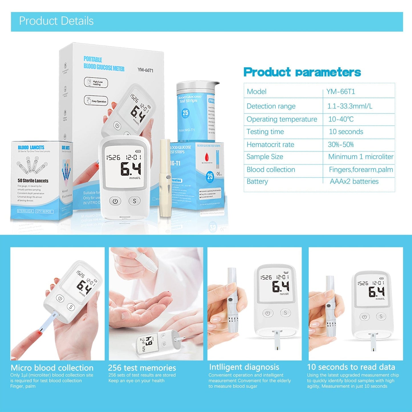 Blood Glucose Meter Diabetes Test Kit